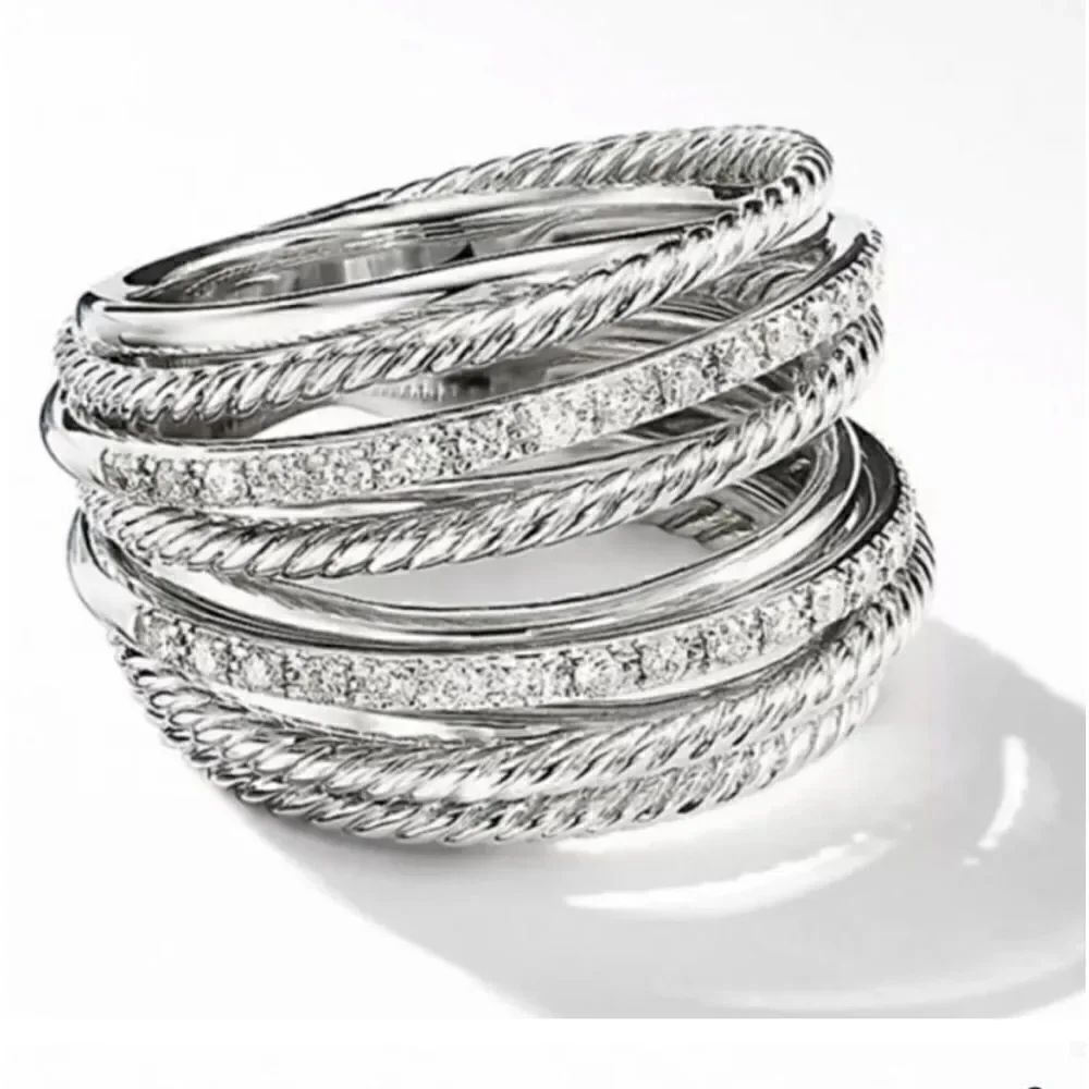 The Moderne Statement band ring in 925 & white sapphire sz 9